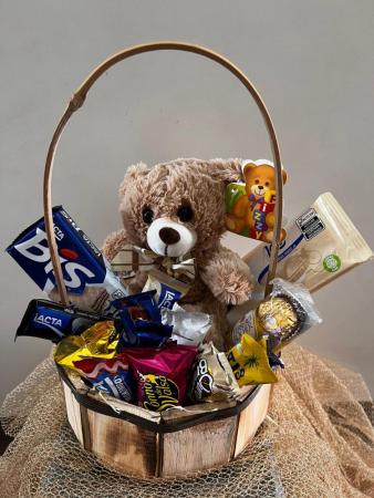 Cesta urso médio com chocolate